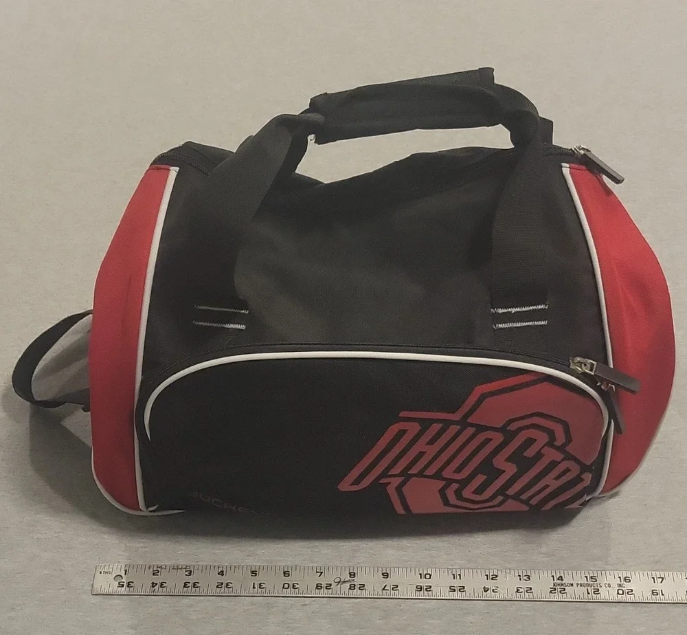 Ohio State Buckeyes Duffel Gym Bag w/ Shoulder Strap - Black Red White